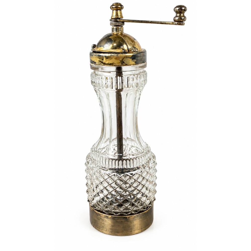 Vintage M.F. Florence Italy Cut Glass Pepper Grinder 9 inch